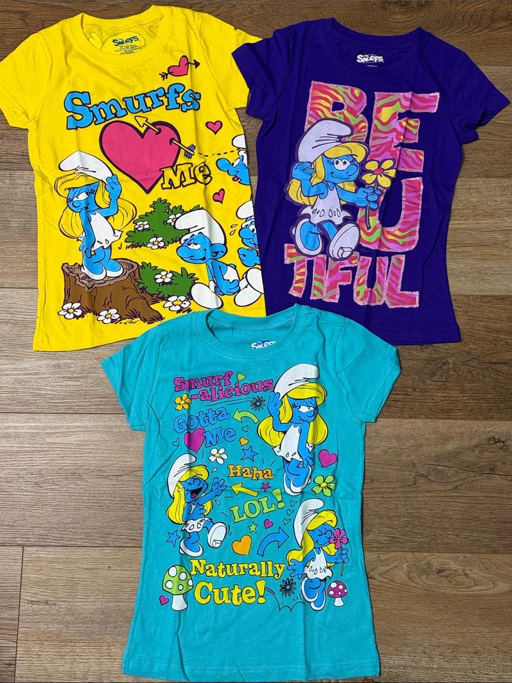 Three Short Sleeve Graphic Tee - Yellow, Purple, Teal kids size 7/8